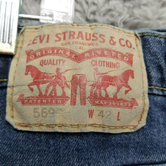 Levis Shorts Mens 42 569 Medium Wash Stretch High Rise Loose Fit Denim Jean - Picture 9 of 15